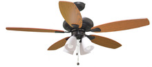  19241 - 52" 5-Blade UFO Fan RB Oak/Walnut Blades 4-Light Tea Stained Glass LED Kit